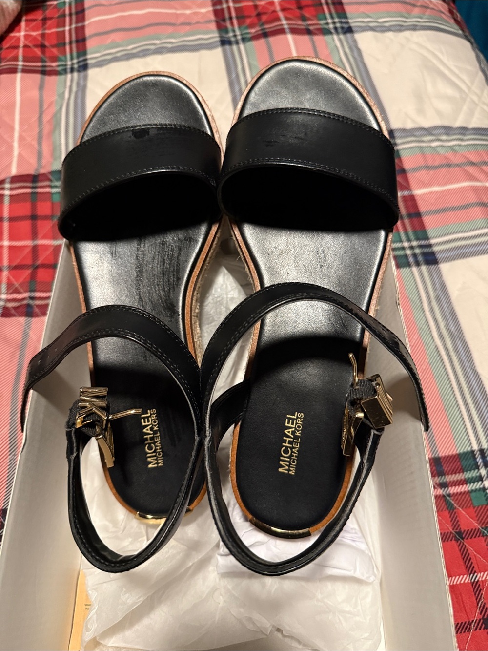 Michael Kors Black Leather Ankle-Strap Platform Sandals